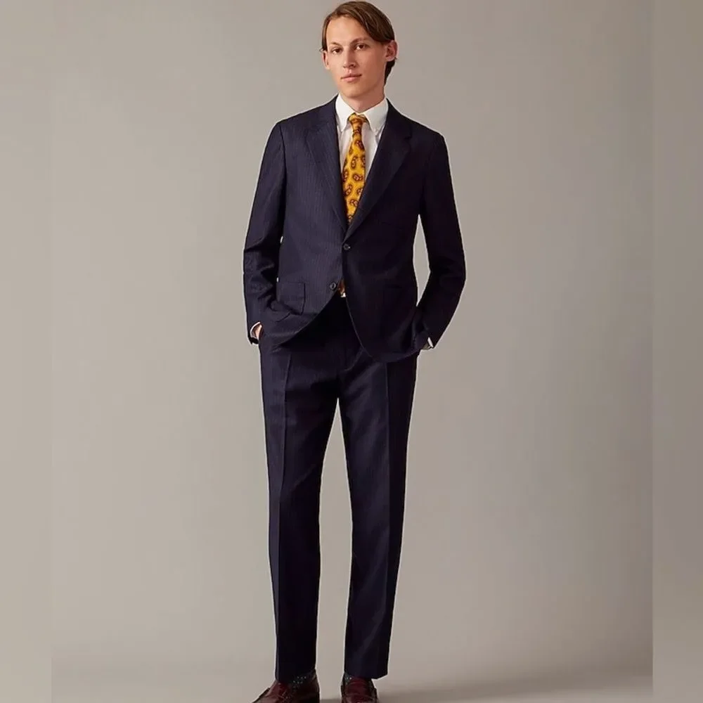 J. Crew Men's Classic Navy Three Button Wool Suit Jacket Quiet Luxury - Size 40R